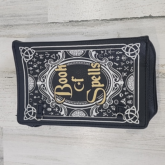 Spirit Halloween black Book of Spells zip purse clutch MISSING crossbody strap - Picture 3 of 7